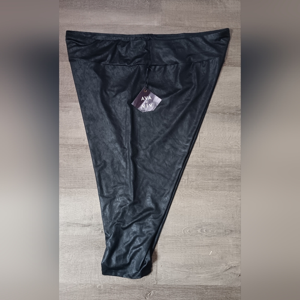 NEW NoAva & Viv Plus Size Liquid Shine Black Leggings 4X